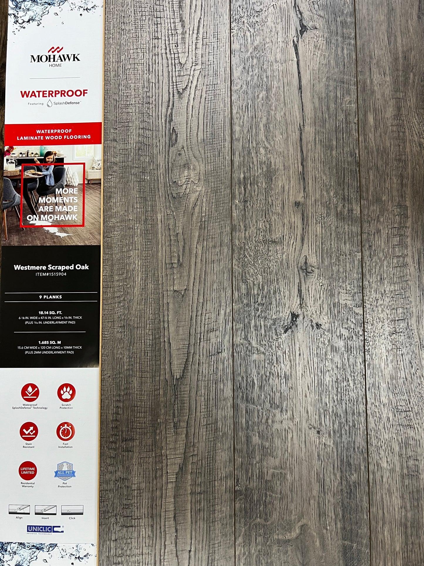 Mohawk Water Proof Laminate Floor # SL326-MH905 LP COSTCOMO WESTMERE SCRAPED OAK 12MM