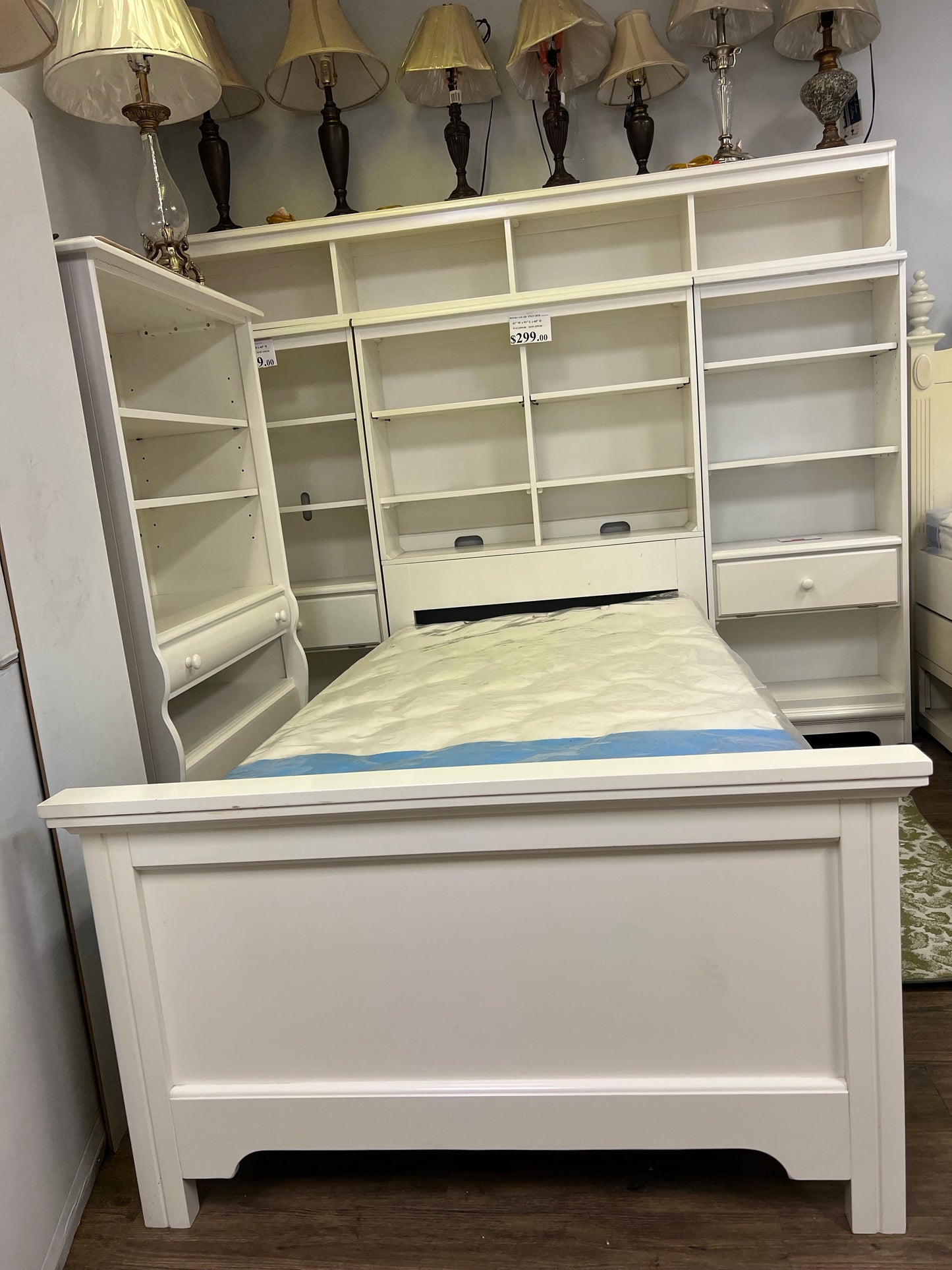 ORLEAN FURNITURE: Twin Bed Bookcase With Pier Bookcase - 1152-131 /133 /233/ 46(2) White (5PCS)
