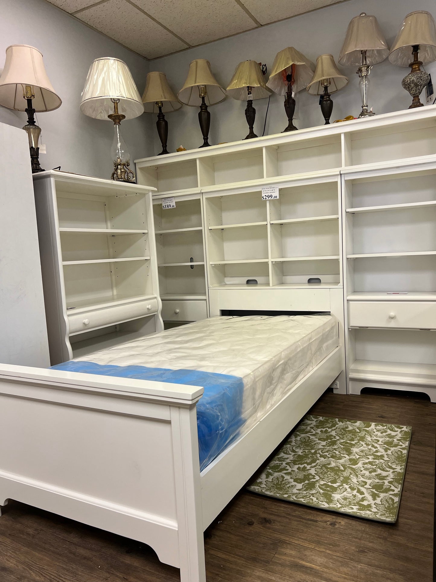 ORLEAN FURNITURE: Twin Bed Bookcase With Pier Bookcase - 1152-131 /133 /233/ 46(2) White (5PCS)