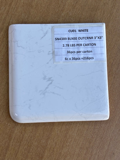 Mohawk TILE: T0753-CU01 SN4389 BLNSE OUTCRNR 3X3 CARUSO WHITE