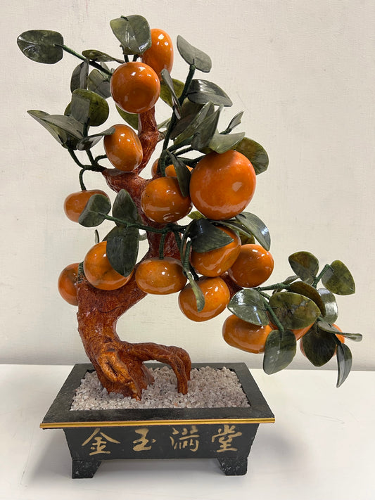 Rare Oriental Tangerine Bonsai Style Floral Art Statue Centerpiece SP1