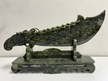 Rare Oriental Jade Stone Sword Art Statue Centerpiece SP6