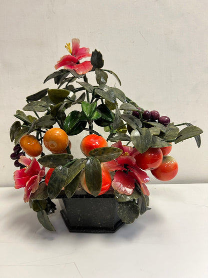 Rare Porcelain Hibiscus and Tangerine Bonsai Tree Art Statue Centerpiece SP2