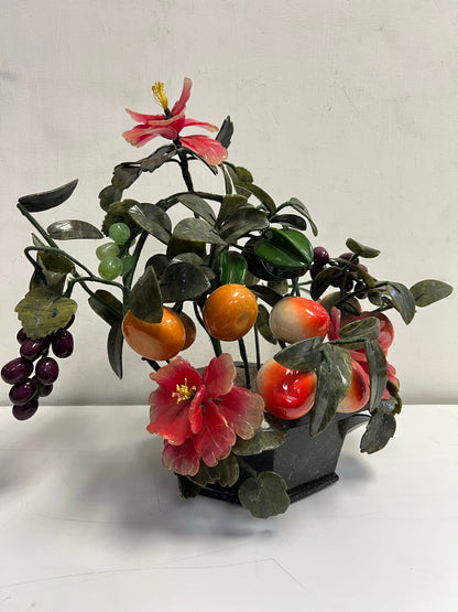 Rare Porcelain Hibiscus and Tangerine Bonsai Tree Art Statue Centerpiece SP2