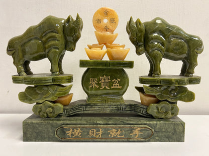 Rare Oriental Jade Stone Ox Zodiac Art Statue Centerpiece SP9