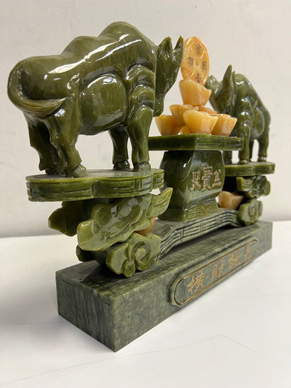 Rare Oriental Jade Stone Ox Zodiac Art Statue Centerpiece SP9