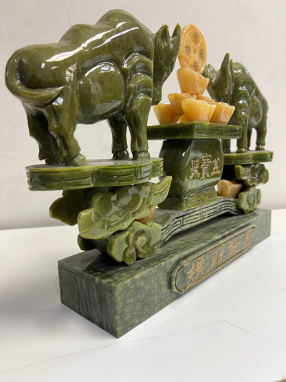 Rare Oriental Jade Stone Ox Zodiac Art Statue Centerpiece SP9