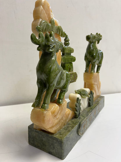 Rare Oriental Jade Stone Goat Zodiac Art Statue Centerpiece SP11