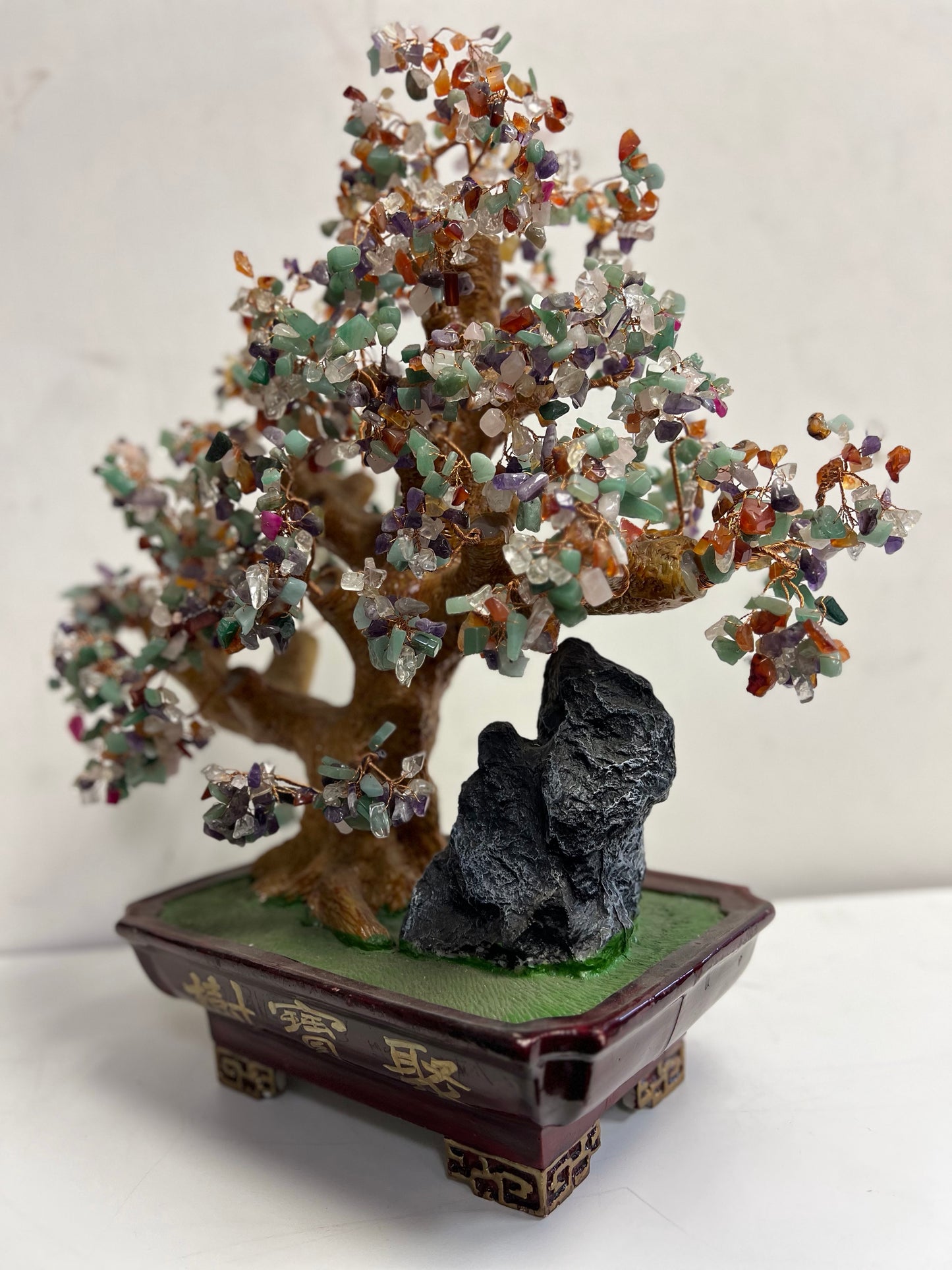 Rare Oriental Stone Beaded Bonsai Tree Art Statue SP16