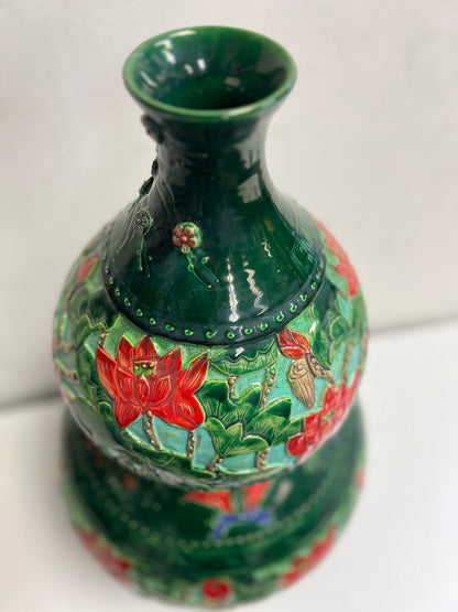 Handmade Ceramic Art Vase Floral Green SP22