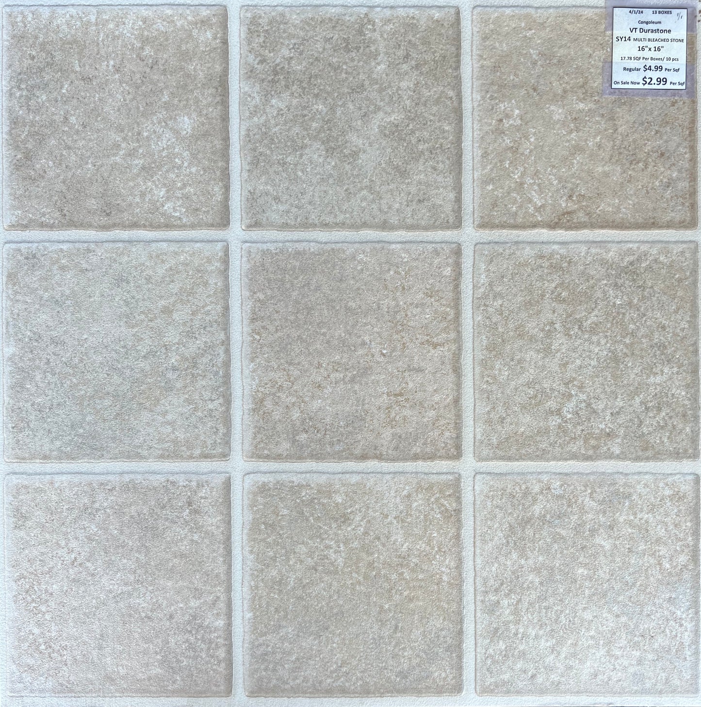 Mohawk VT 8909-SY14 DURASTONE MULTI BLEACHED STONE COMMERCIAL 16X16