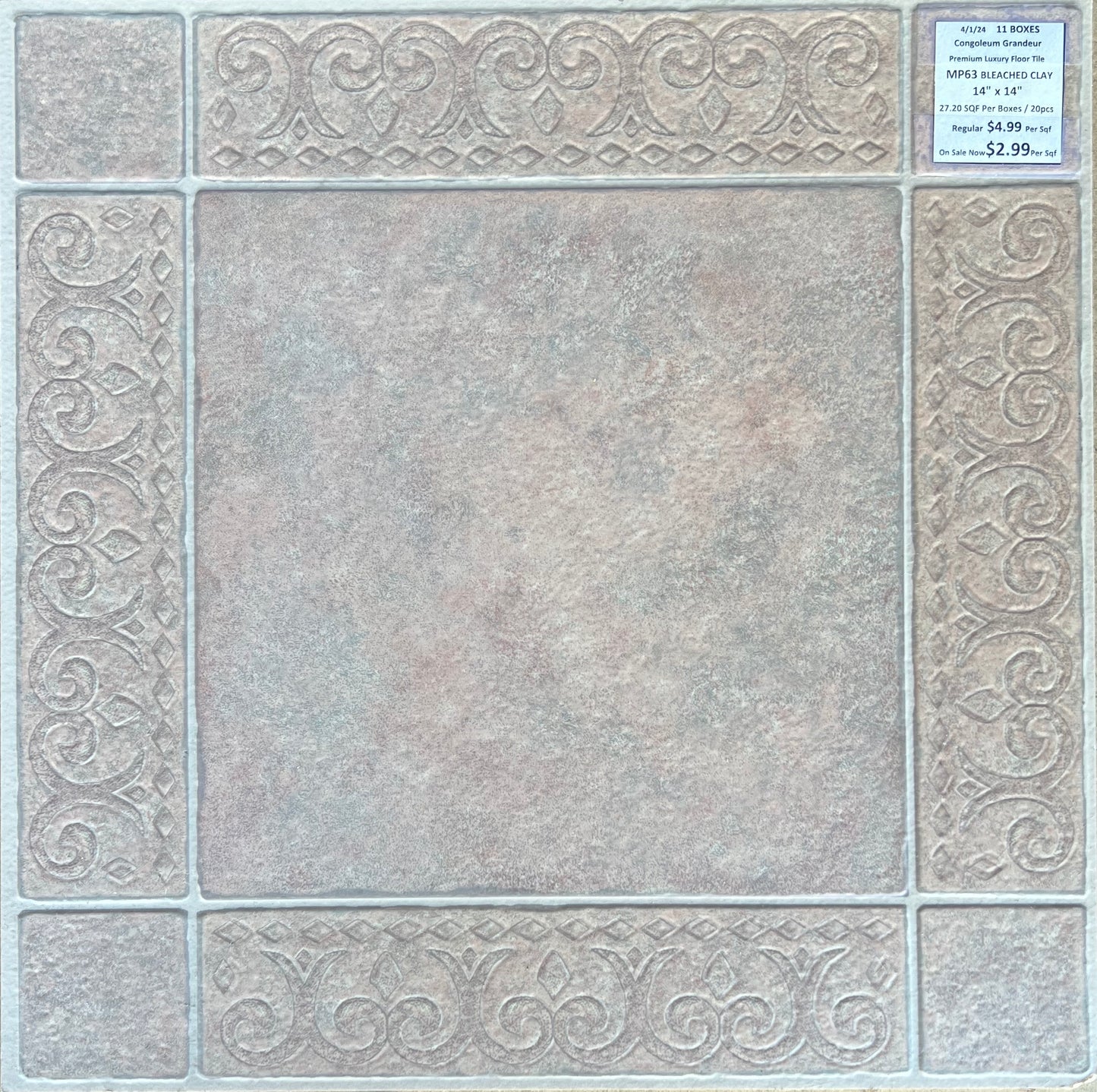 Mohawk DuraCeramic Tile: VT 8918 MP63 BLEACHED CLAY COMMERCIAL 14X14