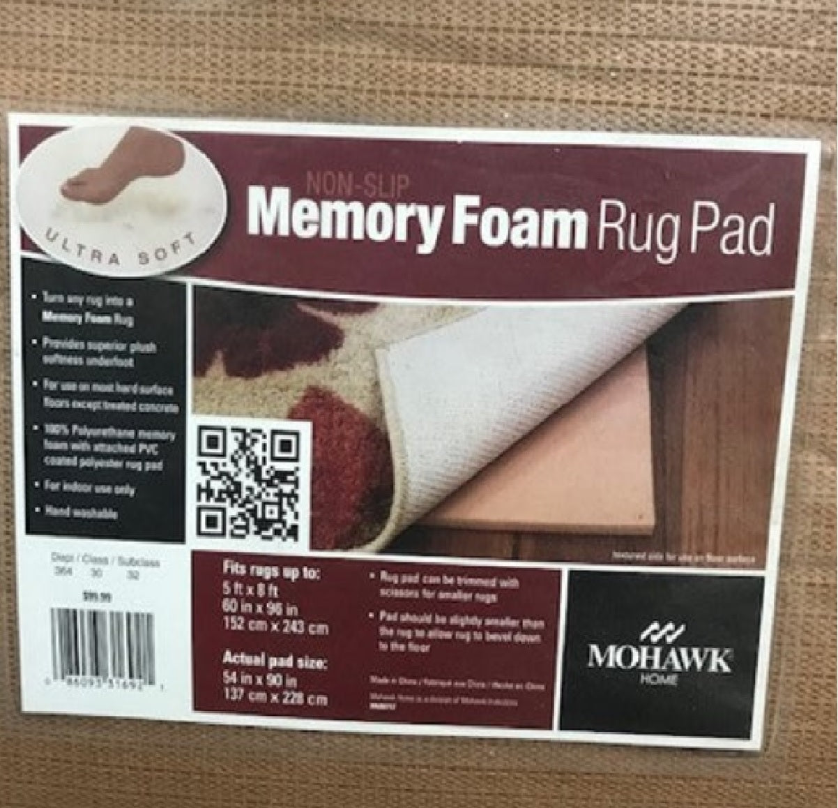 Memory Foam Rug Pad 5 ft x 8 ft ( NON-SLIP)